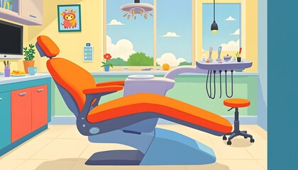 Bright Orange Dental Chair In Modern Office Room