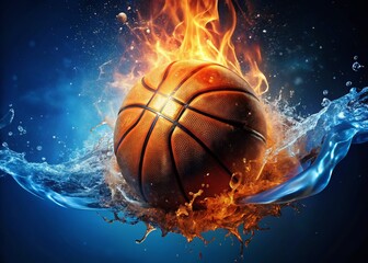 Fototapeta premium Fiery Basketball Silhouette: Dynamic Water & Fire Sports Power