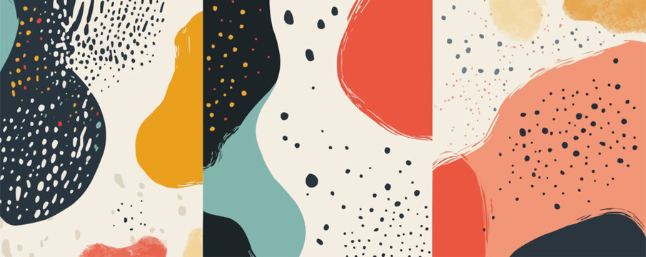Bold vector abstract art with organic shapes and splashes of color.