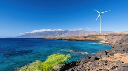Coastal Wind Turbine and Ocean View