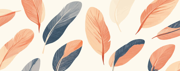 Fototapeta premium Seamless feather pattern vector with soft earth tones.