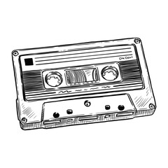 vintage cassette tape line art hand drawn illustration