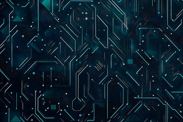 Abstract close-up of a glowing blue digital circuit board, showcasing intricate connections and technological design on a black background.
