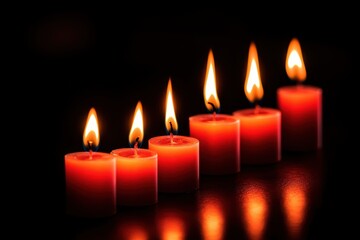 Six Red Candles Burning Brightly in the Dark