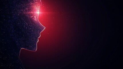 Digital Woman Profile, Glowing Red Energy, Abstract Art