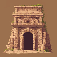 Obraz premium Ancient temple vector with intricate stone detailing and historical elements.