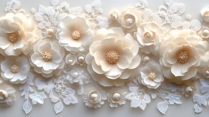 Exquisite Lace Seamless Floral Decoration Element with Harmonious Ribbons Highlighting Natural Beauty