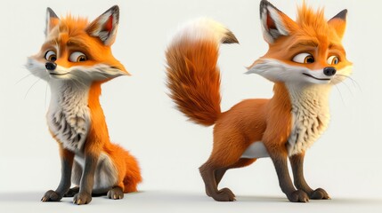 Obraz premium A 3D rendering of a fox in two poses.