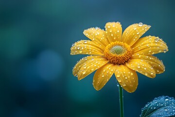 Yellow Daisy with Dewdrops in Nature - Vibrant Botanical Close-Up Photography