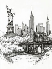 Fototapeta premium Hand-drawn illustration of New York City skyline