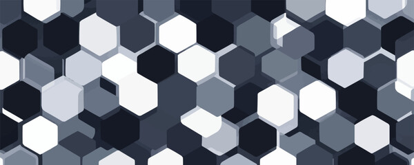 Monochrome hexagonal vector pattern with geometric shapes.