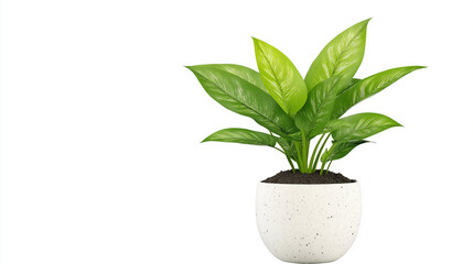 A sleek minimalist design vibrant plant in a white pot on a bright canvas