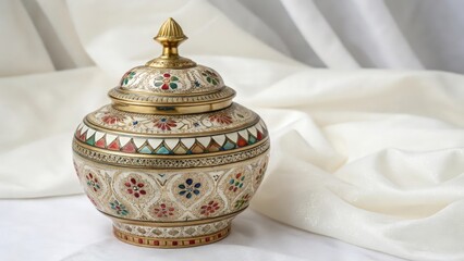 Ornate Brass and Ceramic Jar