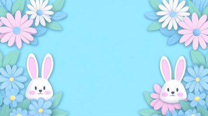 Obraz premium Easter Bunnies Amidst Pastel Spring Flowers