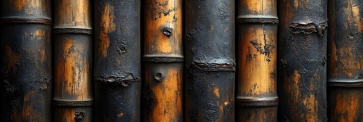 A texture of bamboo poles with natural ridges and grooves.