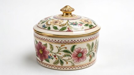 Ornate Porcelain Container with Floral Design