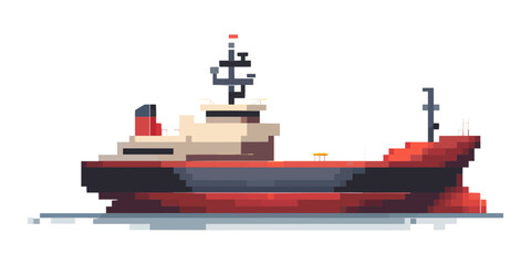 Retro pixel art tugboat vector with nautical elements.