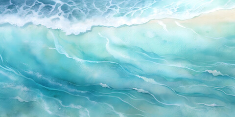Fototapeta premium Gentle Ocean Waves with Soft Foam and Serene Aqua Tones, watercolour 