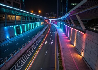 Futuristic Neon Tunnel: Drone View of Progress and Innovation