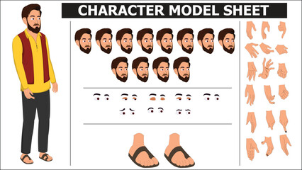 Indian Village Man Sprite Sheet | Rigged 2D Character with Lip Sync, Walk Cycle, Eye Blink, Eyebrow Expressions, and Hand Sync | Ready-to-Use for Animation