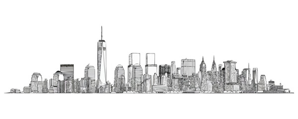 Vector city skyline with iconic skyscrapers in monochrome.
