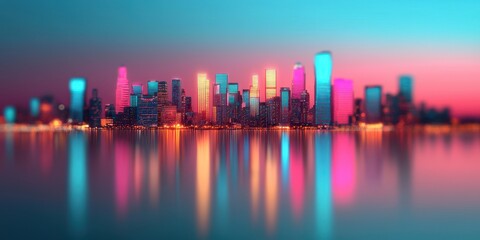 Fototapeta premium Vibrant City Skyline at Dusk with Colorful Lights