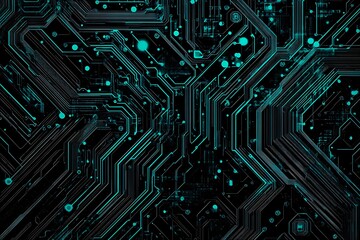 Abstract close-up of a glowing blue digital circuit board, showcasing intricate connections and technological design on a black background.
