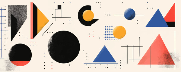 Obraz premium Abstract geometric vector design featuring circles, triangles, and lines.