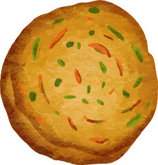 Watercolor Illustration of Indonesian Snack. Fritter. Indonesian Snack. Street Food