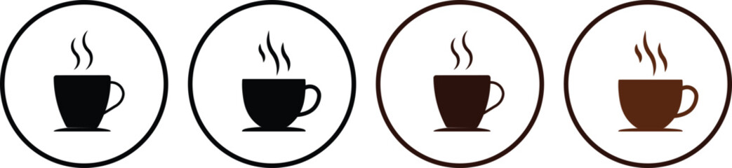 Coffee cup vector icons set. hot coffee or tea cup symbol with steam sign. Paper coffee cup icon
