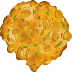 Watercolor Illustration of Indonesian Snack. Fritter. Indonesian Snack. Street Food