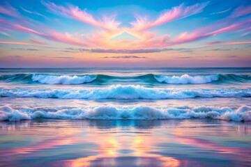 Fototapeta premium Breathtaking pastel ocean waves reflect colorful sunset sky