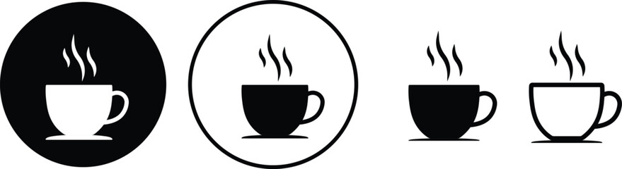Coffee cup vector icons set. hot coffee or tea cup symbol with steam sign. Paper coffee cup icon
