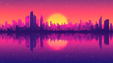 Fototapeta premium Cityscape Reflection Sunset Stars Night City