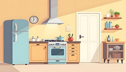 Retro Kitchen Design Featuring Modern Appliances and Decor