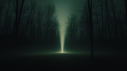 Fototapeta premium Eerie Night Light in Foggy Forest Path