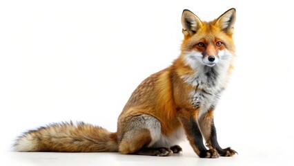 Naklejka premium Red Fox Sitting on White Background