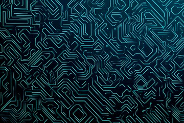 Fototapeta premium Abstract close-up of a glowing blue digital circuit board, showcasing intricate connections and technological design on a black background. 