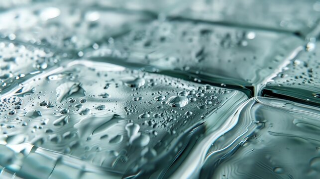 A close-up of water droplets on a glass surface.