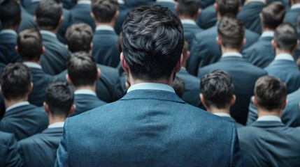 Alone in the Crowd: A Man Standing Out in a Sea of Suits