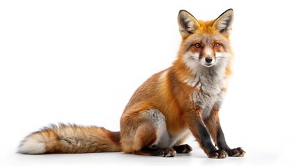 Fototapeta premium Red Fox Sitting on White Background