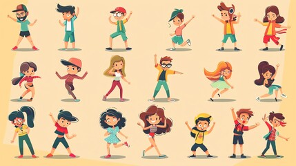 Fototapeta premium A set of cartoon people dancing.