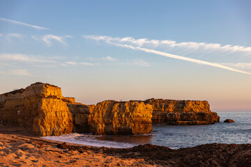 Golden Cliffs at Sunset on the Algarve Coast, Portugal