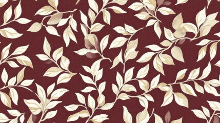 Elegant Beige Leaf Pattern on Burgundy Background