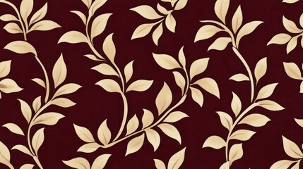 Elegant Beige Leaf Pattern on Dark Red Background
