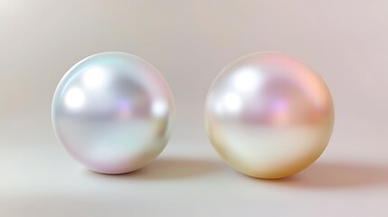Fototapeta premium Two iridescent pearls on a neutral background
