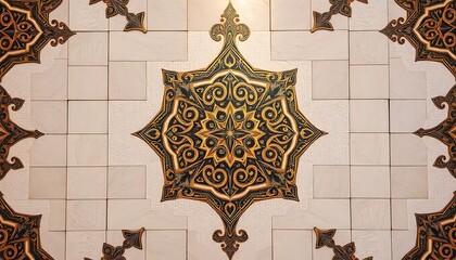 Intricate gold and black tiled ceiling design