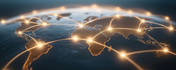 Global Network Connections Over Earth Surface View