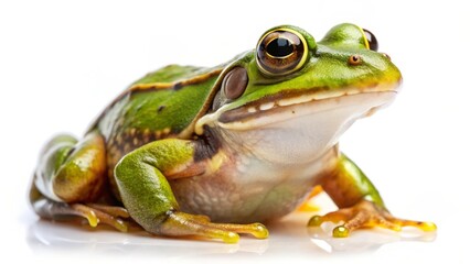 Obraz premium Green Frog on White Background
