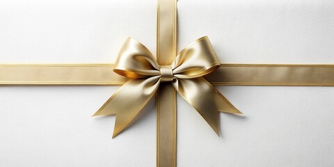 Elegant gold ribbon bow tied on a white background, perfect for celebratory designs